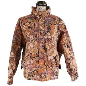 🇨🇦 Vintage 90s Baroque Fruit Print Bomber Jacket Ornate Maximalist Statement